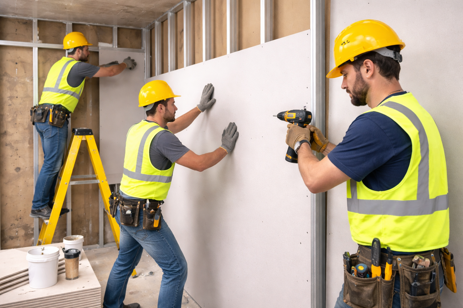 Commercial drylining installation by Derby Ceilings Projects Limited