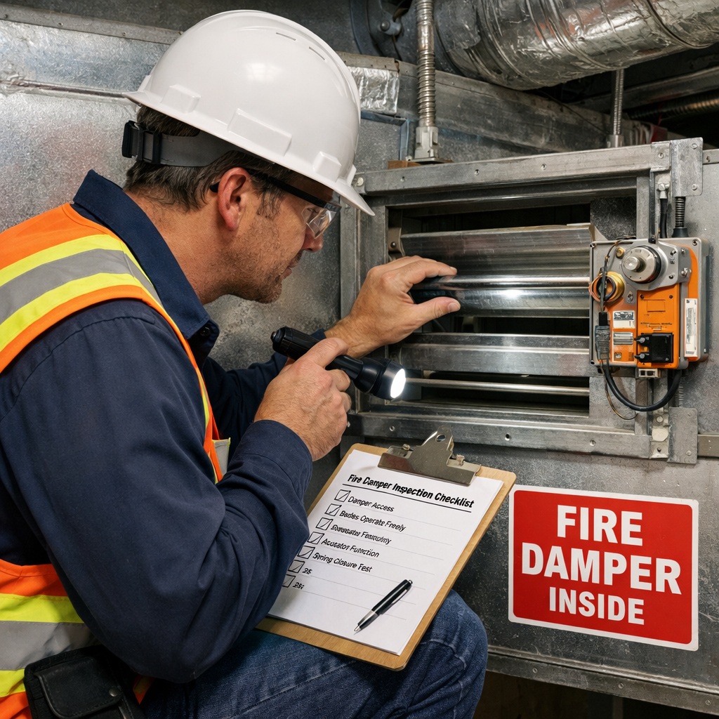 Fire damper inspection being carried out by Derby Ceilings Projects Limited